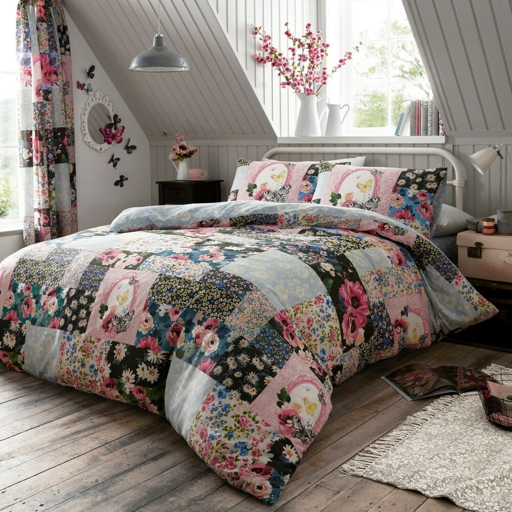 Floral Patchwork Multicoloured Reversible Duvet Set
