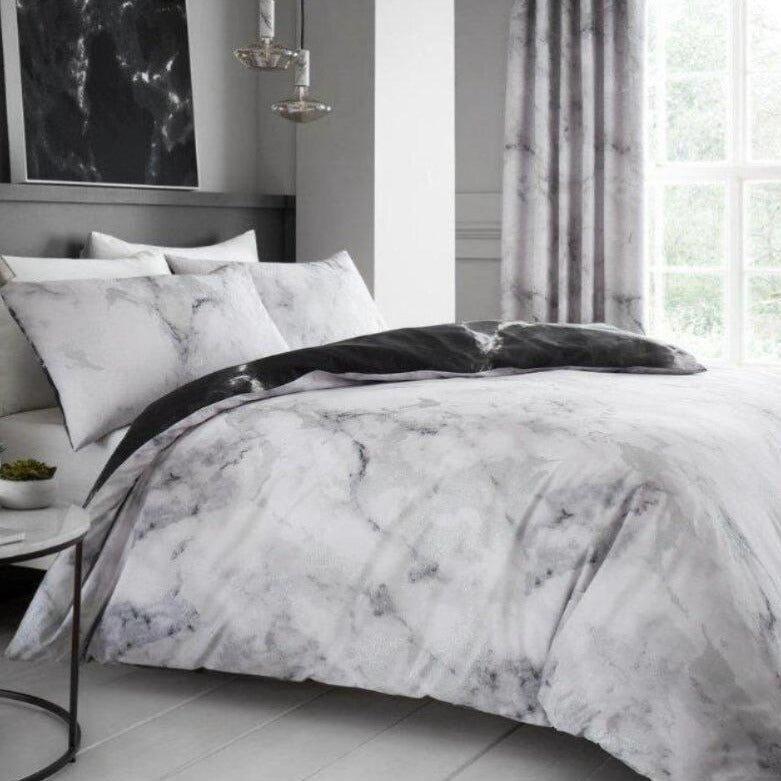 White Marble Reversible Duvet Set