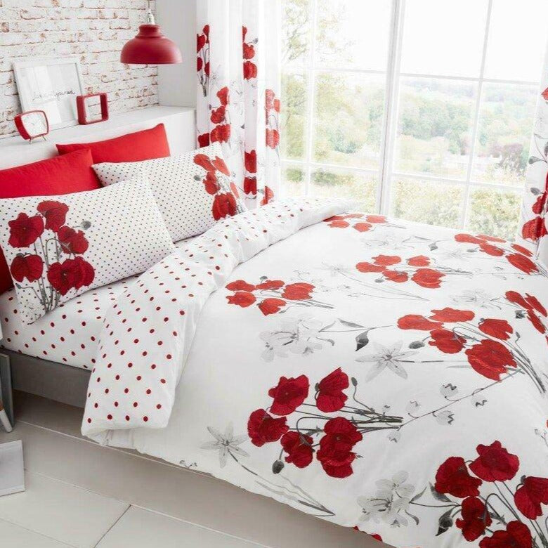 Poppy Red Floral Reversible Duvet Set GC