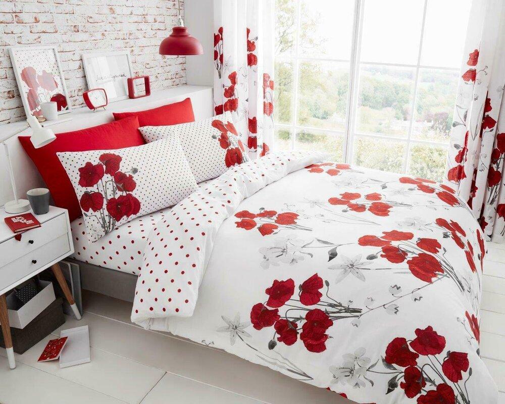 Red Poppy Floral Reversible Duvet Set