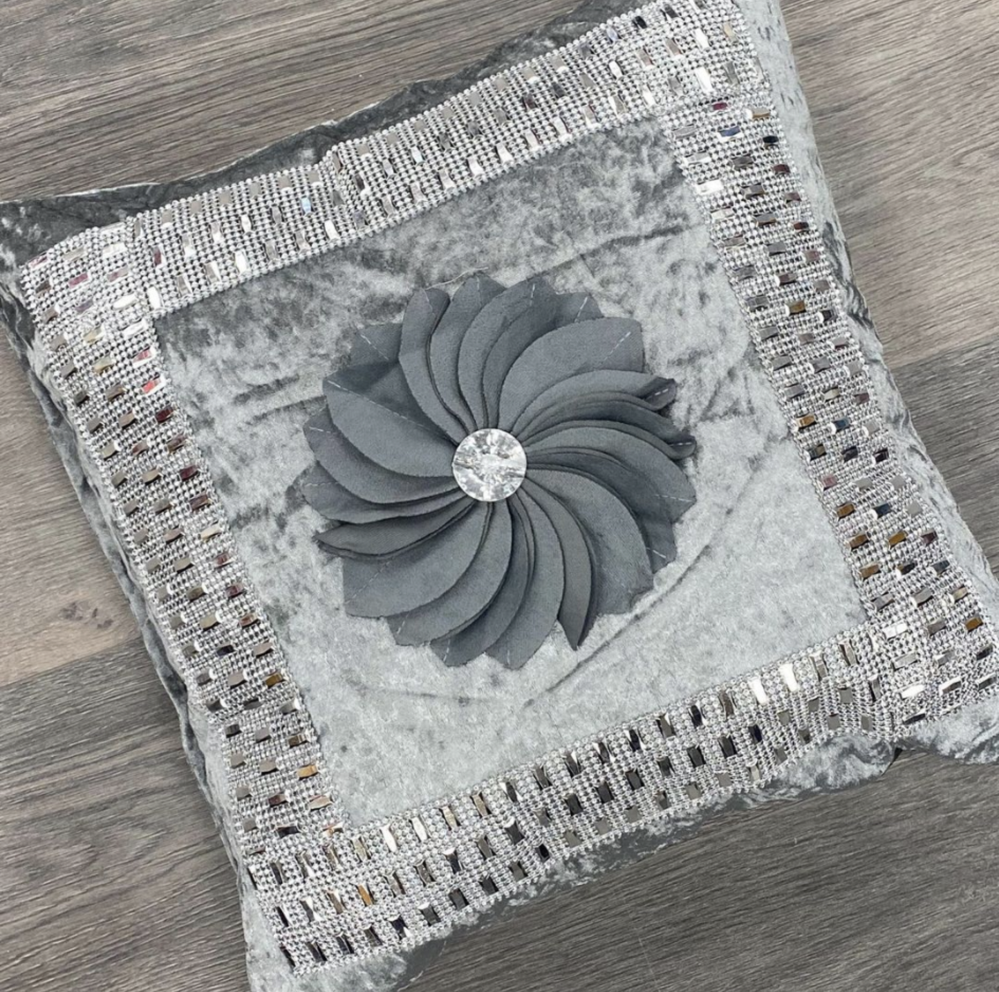 Crushed Velvet Diamante 18" Cushion Cover Silver