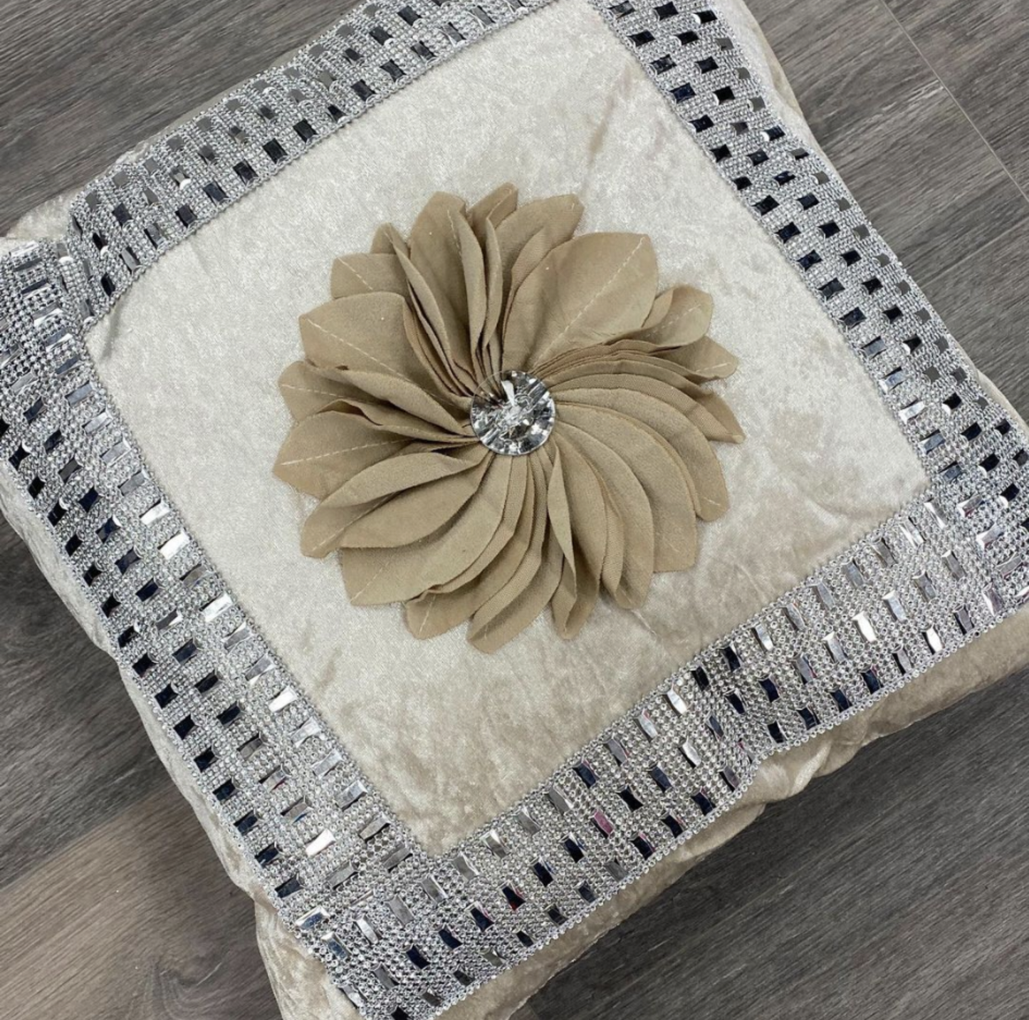 Crushed Velvet Diamante 18" Cushion Cover Cream