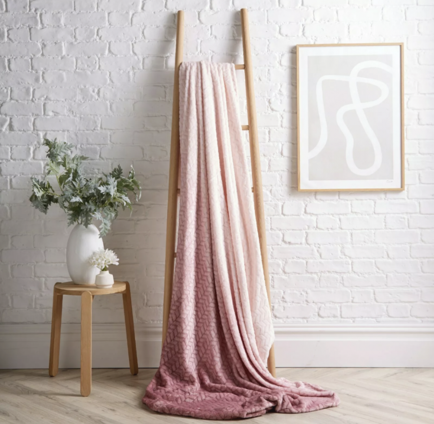 Ombre Chevron Soft Fleece Throw Blush Pink