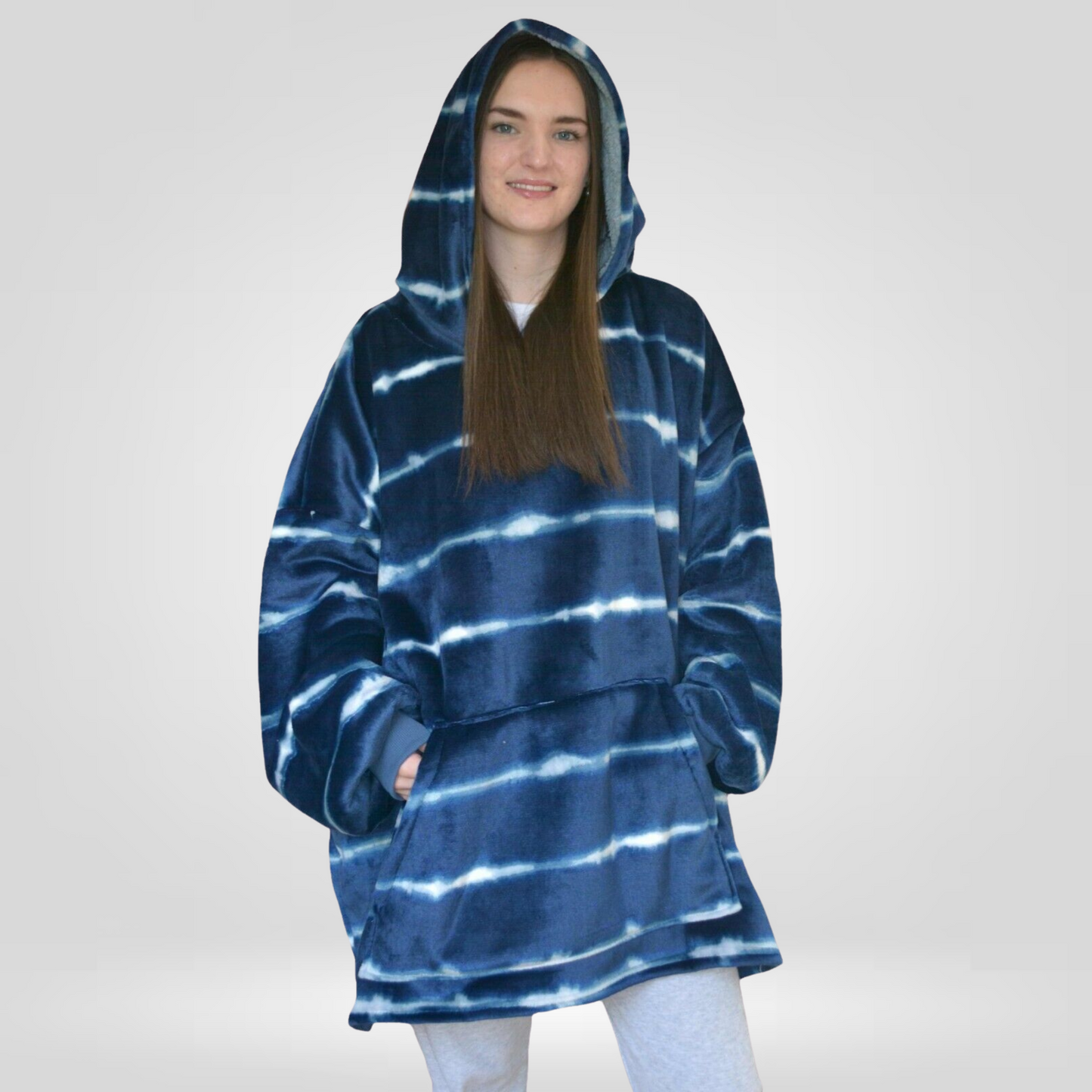 NEW Extra Thick Oversized Sherpa Fleece Hoodie Blanket Blue Tie Dye