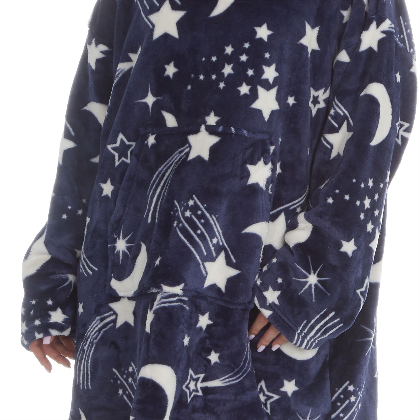 Shooting Stars Navy Oversized Sherpa Fleece Hoodie Blanket