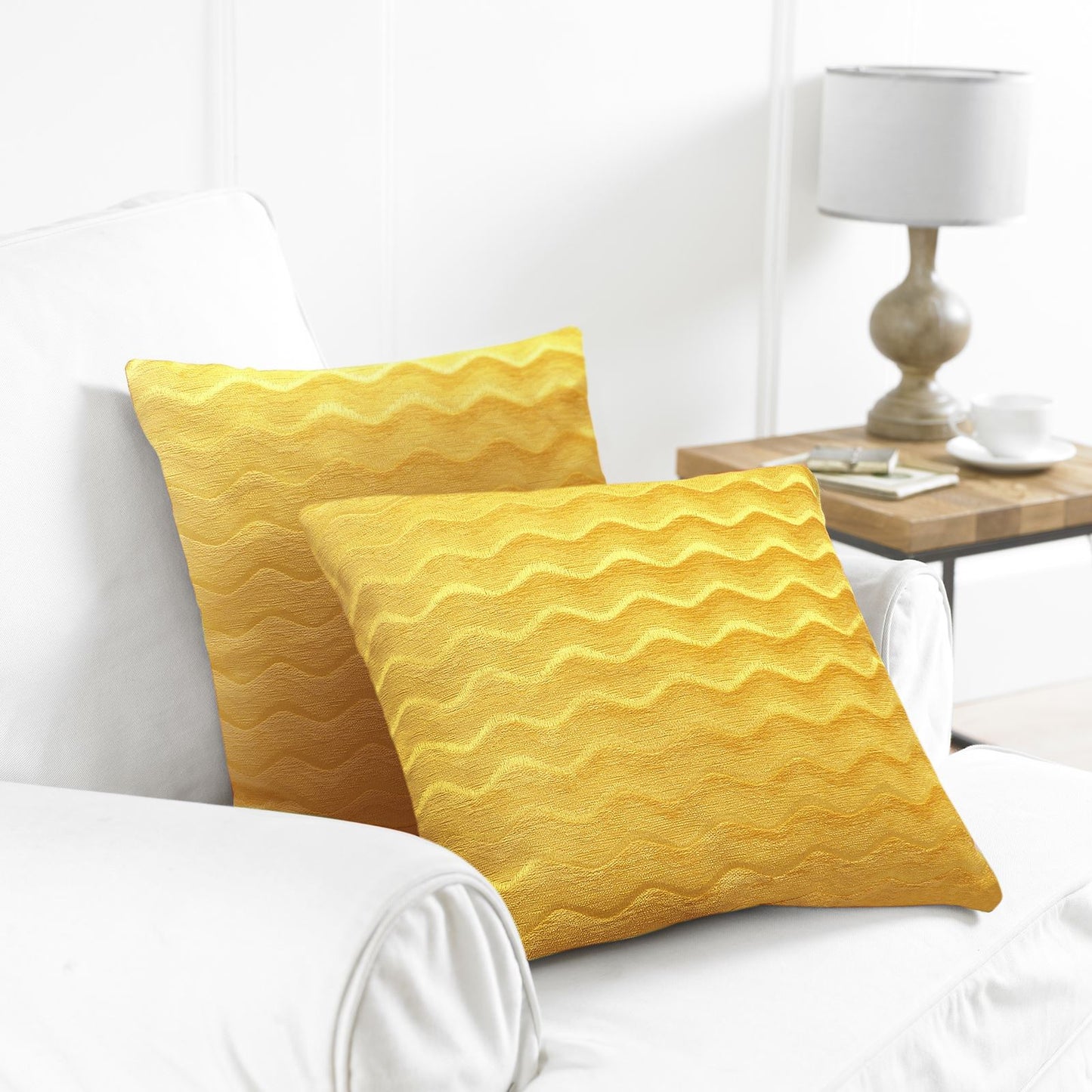 2 Pack Wavy Design Reversible Crushed Velvet 18" Cushion Cover Ochre