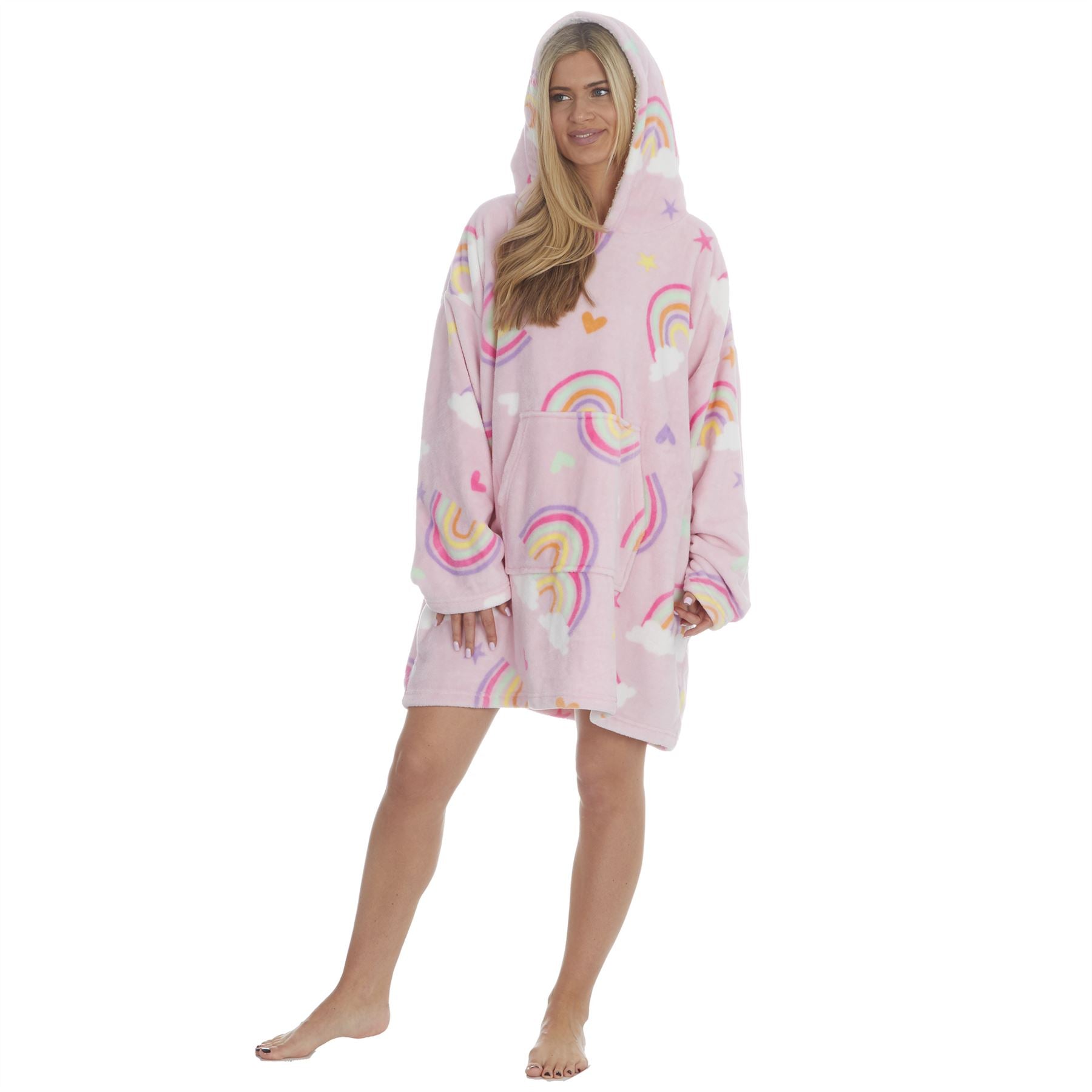 Pink Rainbow Oversized Sherpa Fleece Hoodie Blanket