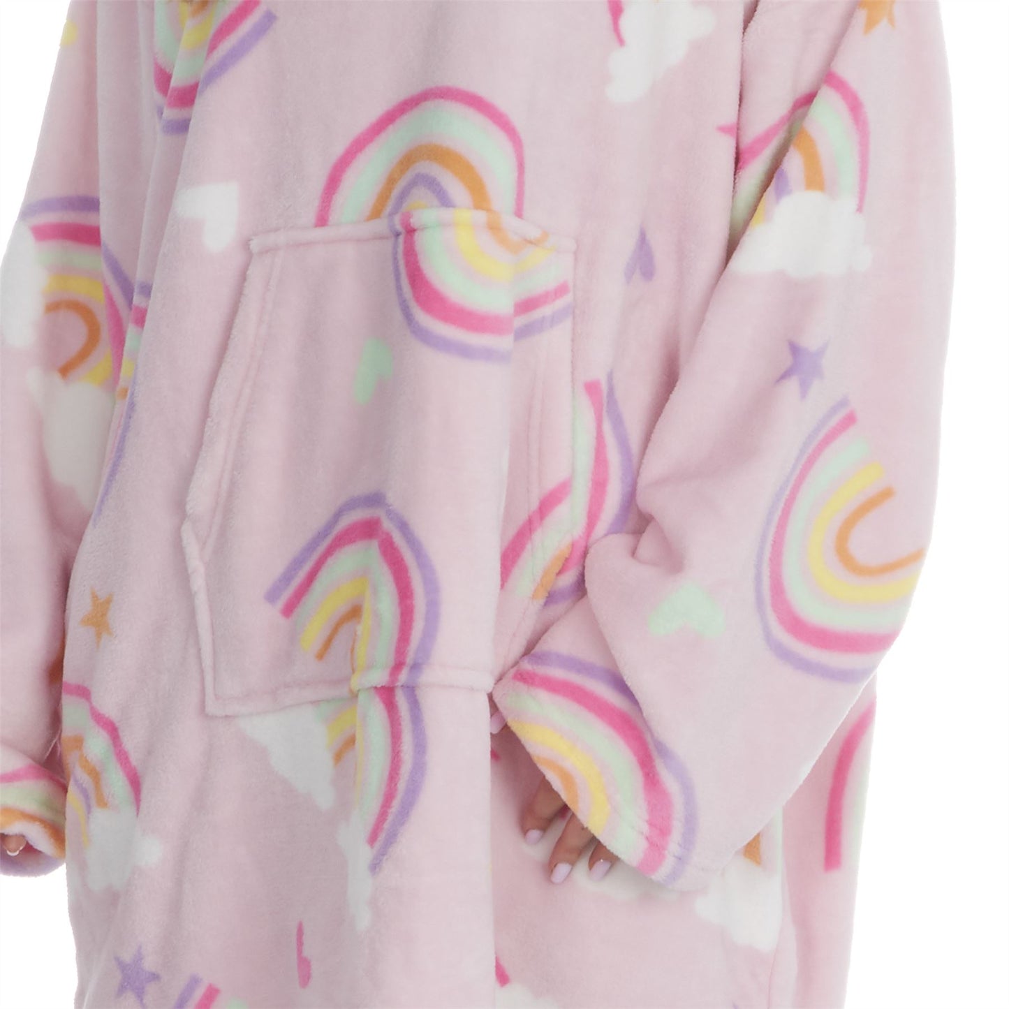 Pink Rainbow Oversized Sherpa Fleece Hoodie Blanket