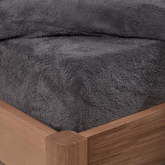 Teddy Fleece Thermal Fitted Sheet Charcoal