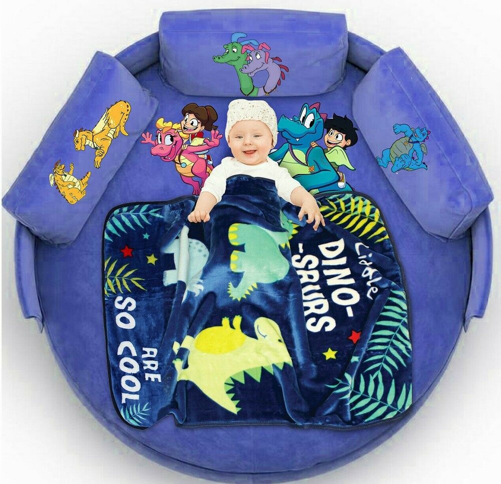 Super Soft Fleece Dinosaur Blue Baby Blanket