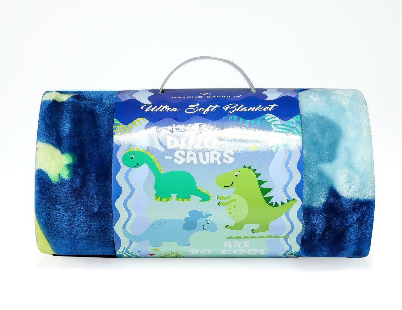 Super Soft Fleece Dinosaur Blue Baby Blanket