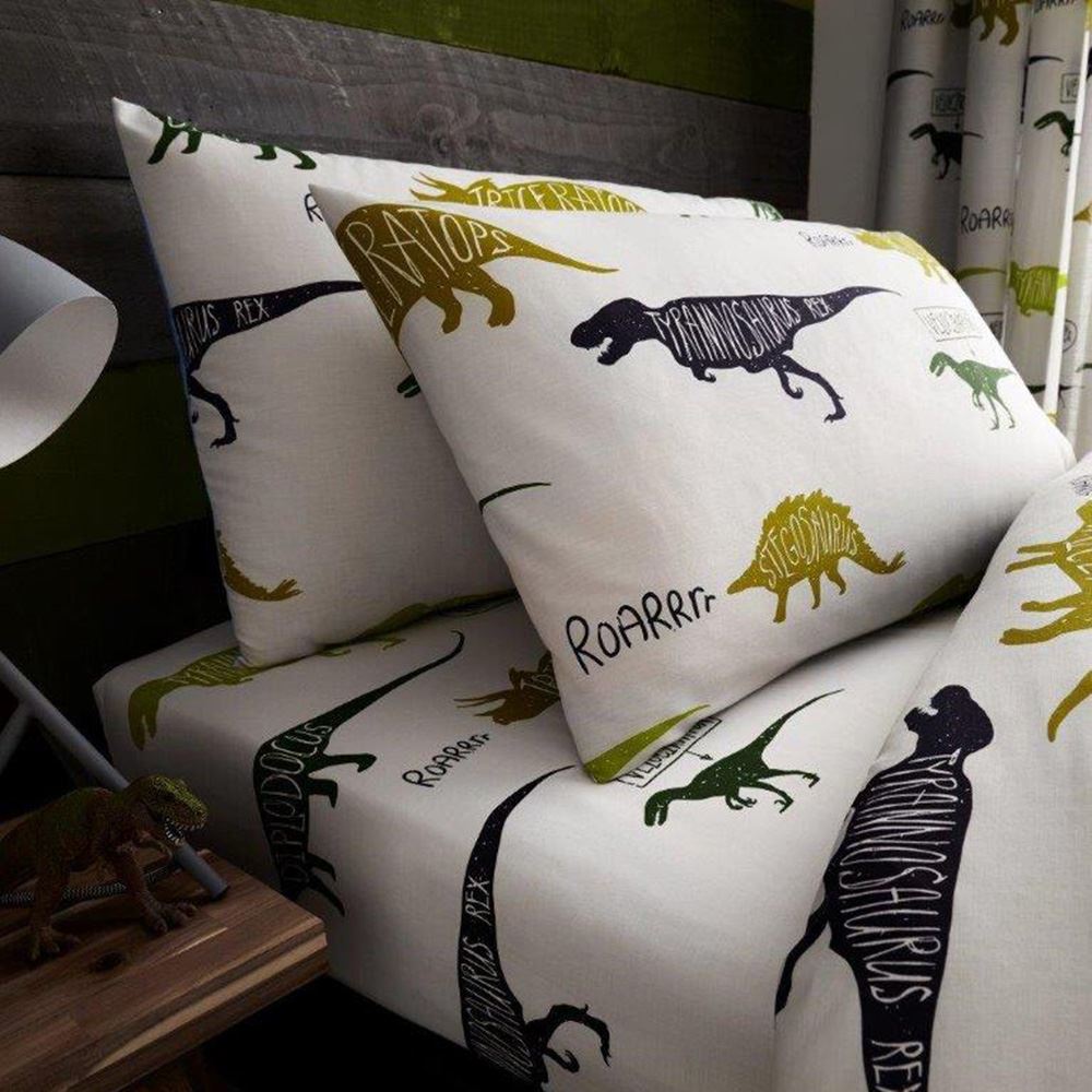 Dinosaur Patterned Single Fitted Printed Sheet With Pillowcase