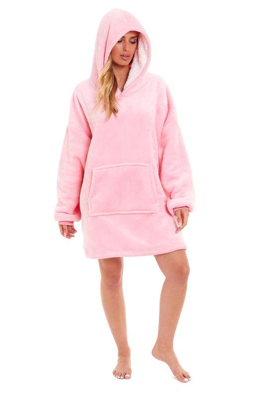 Pink Oversized Sherpa Fleece Hoodie Blanket