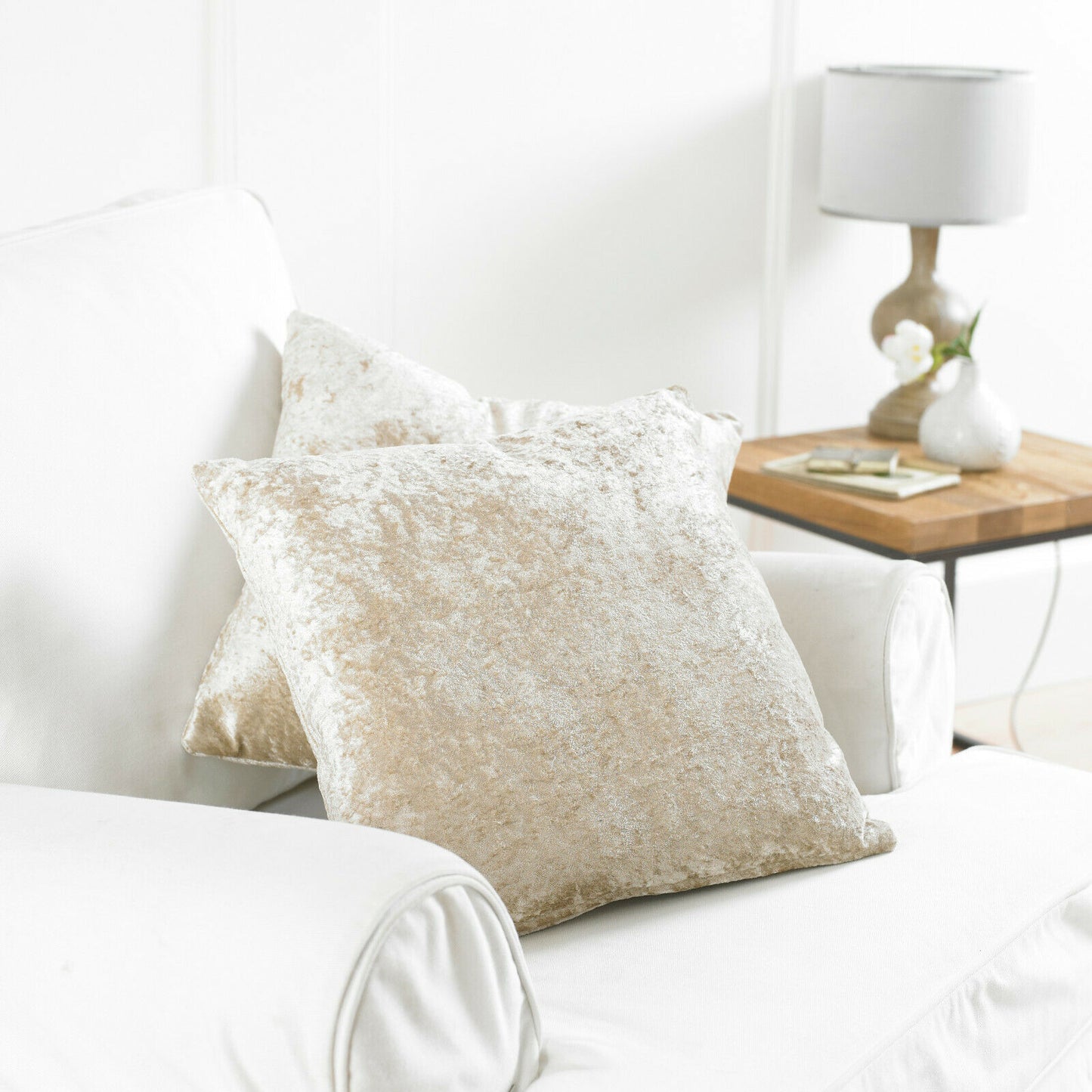 2 Pack Crushed Velvet Reversible 18" Cushion Cover Natural
