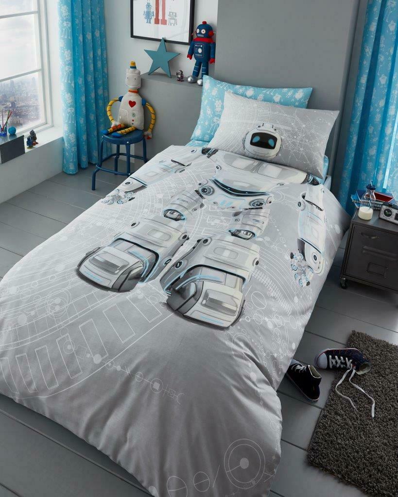 Robot Panel Reversible Kids Single Duvet Cover & Pillowcase