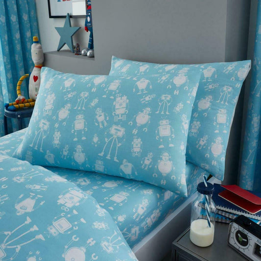 Robot Panel Reversible Kids Single Duvet Cover & Pillowcase