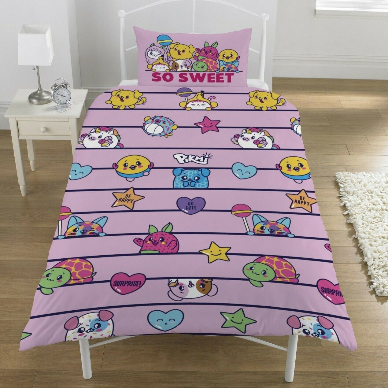 Pikmi Poms Surprise Pink Single Duvet Cover & Pillowcase