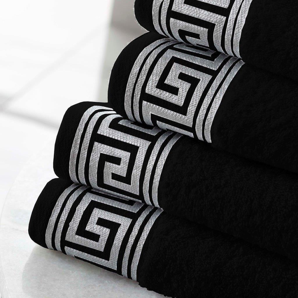 100% Egyptian Cotton Luxury Embroidered Greek Key Hand Towels