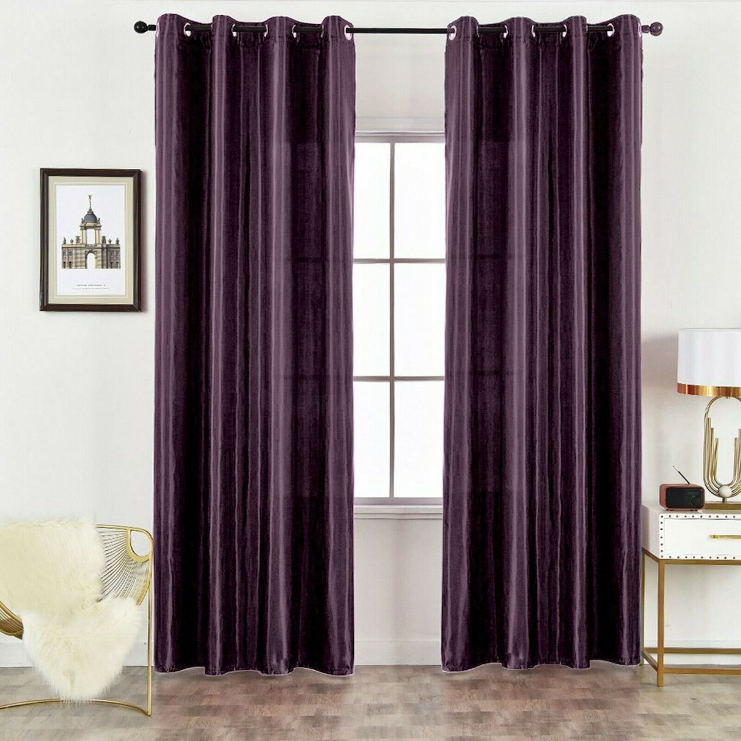Luxury Faux Silk Eyelet Curtains (Plum)