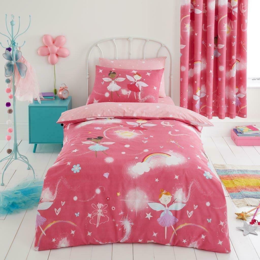 Pink Fairy Reversible Kids Single Duvet Cover Pillowcase