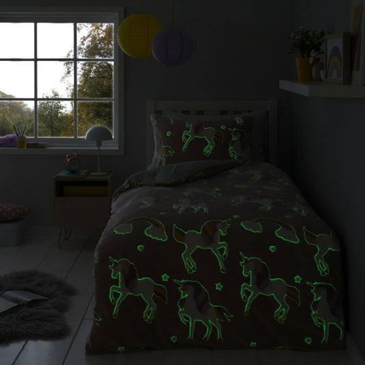 Teddy Fleece Glow in the Dark Unicorn Duvet Set
