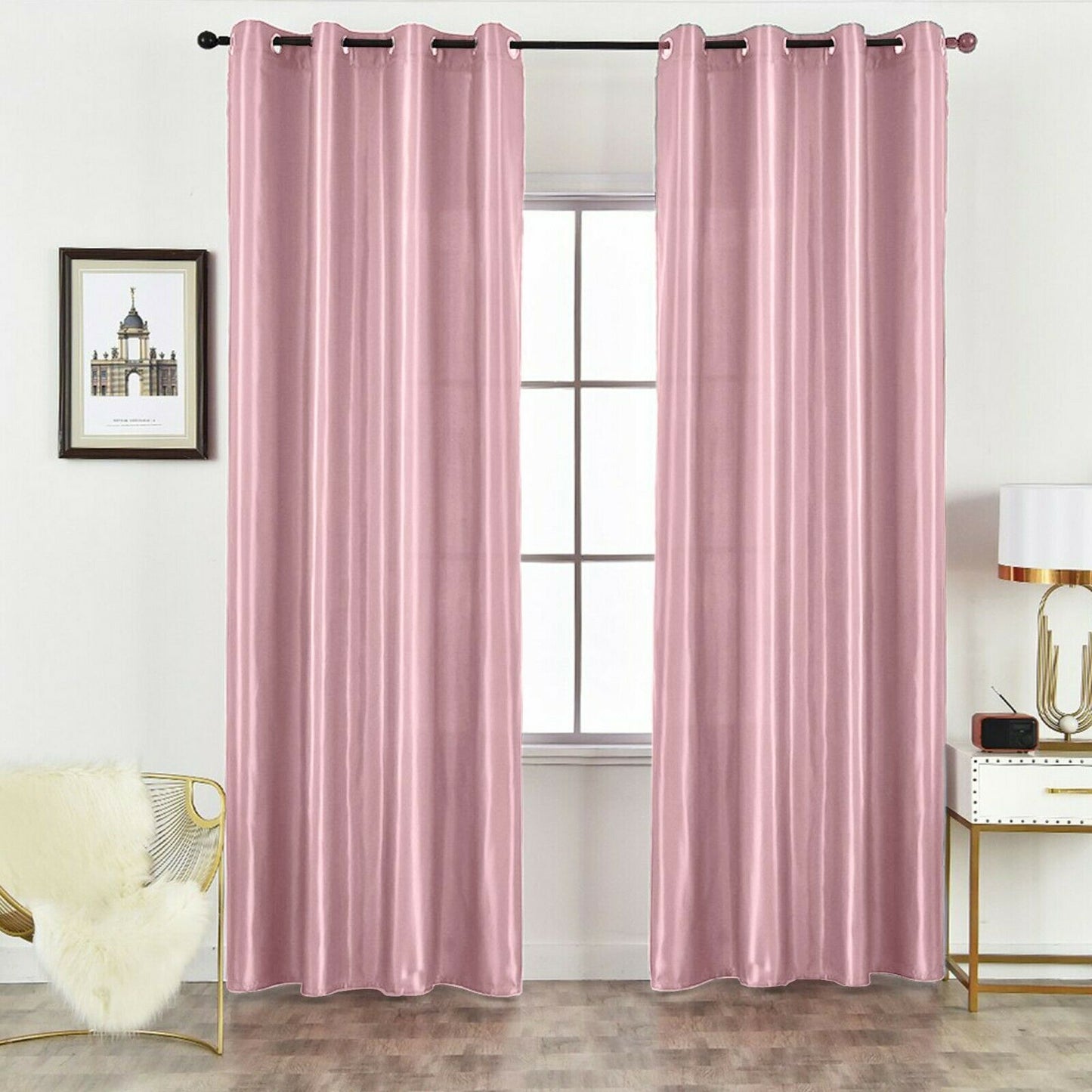 Luxury Faux Silk Eyelet Fully Lined Curtains (Blush Pink)