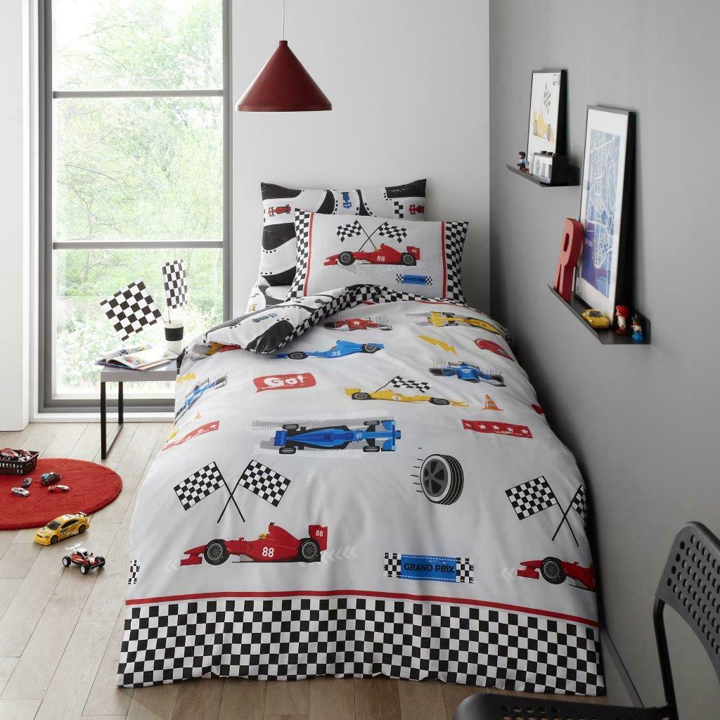 Racing Cars Reversible Kids Single Duvet Cover & Pillowcase