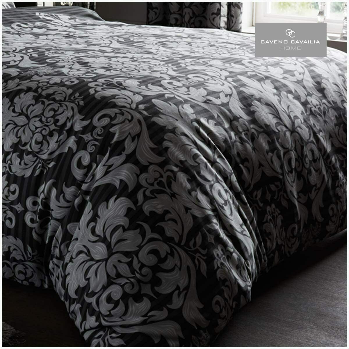 Black and Grey Empire Damask Reversible Duvet Set