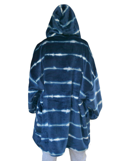 NEW Extra Thick Oversized Sherpa Fleece Hoodie Blanket Blue Tie Dye