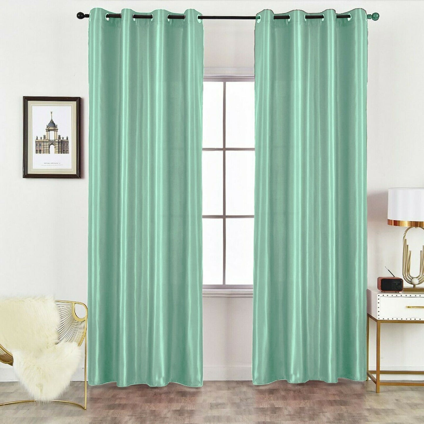 Luxury Faux Silk Eyelet Curtains (Duck Egg)