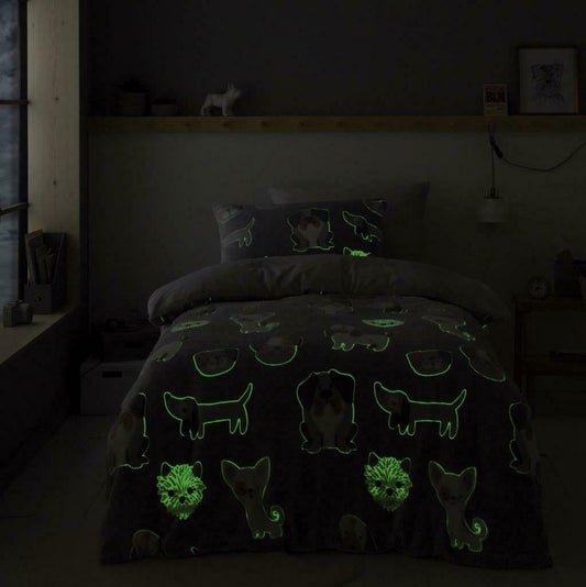 Teddy Fleece Glow in the Dark Dogs Duvet Set