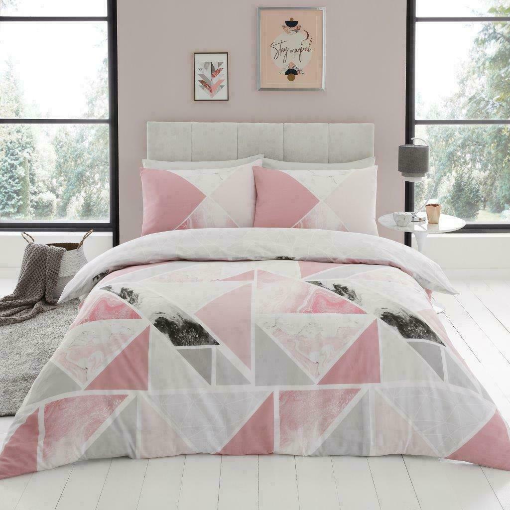 Pink Marble Geometric Mila Reversible Duvet Set