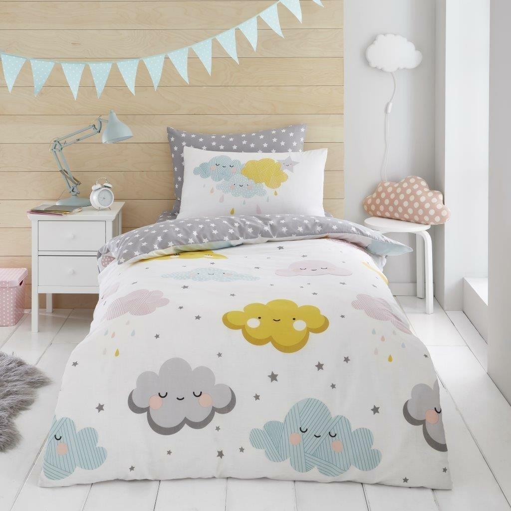 Happy Clouds Reversible Kids Single Duvet Cover & Pillowcase