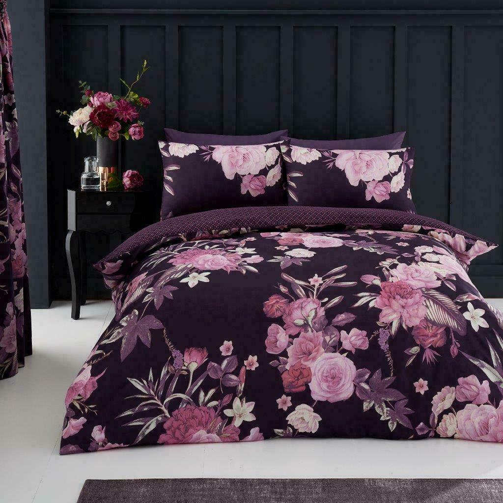 Flora Floral Plum Reversible Duvet Set GC
