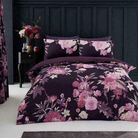 Flora Plum Floral Reversible Duvet Set