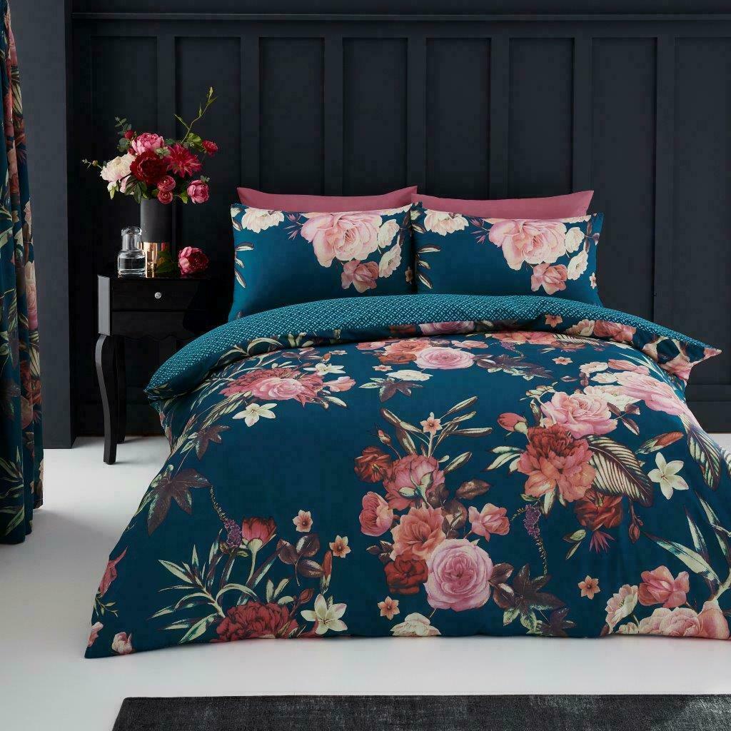 Flora Floral Teal Reversible Duvet Set GC