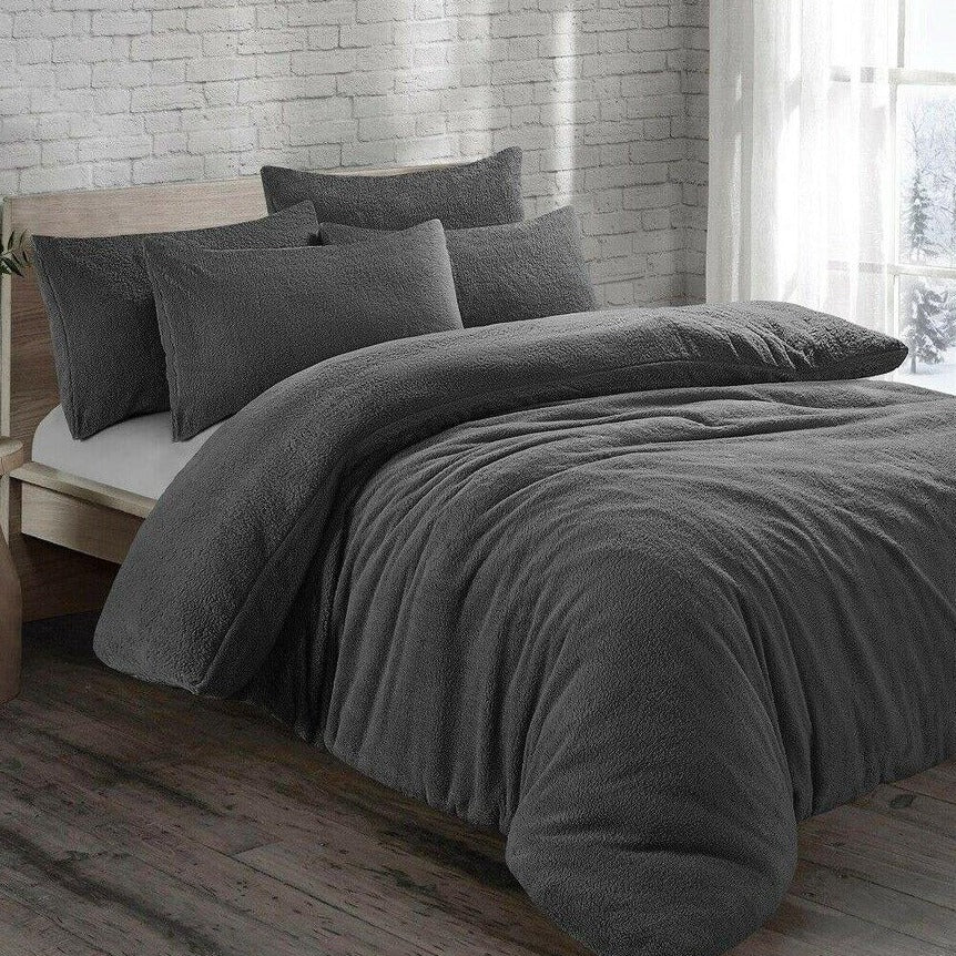 Charcoal Grey Original Teddy Fleece Duvet Cover and Pillowcase Set