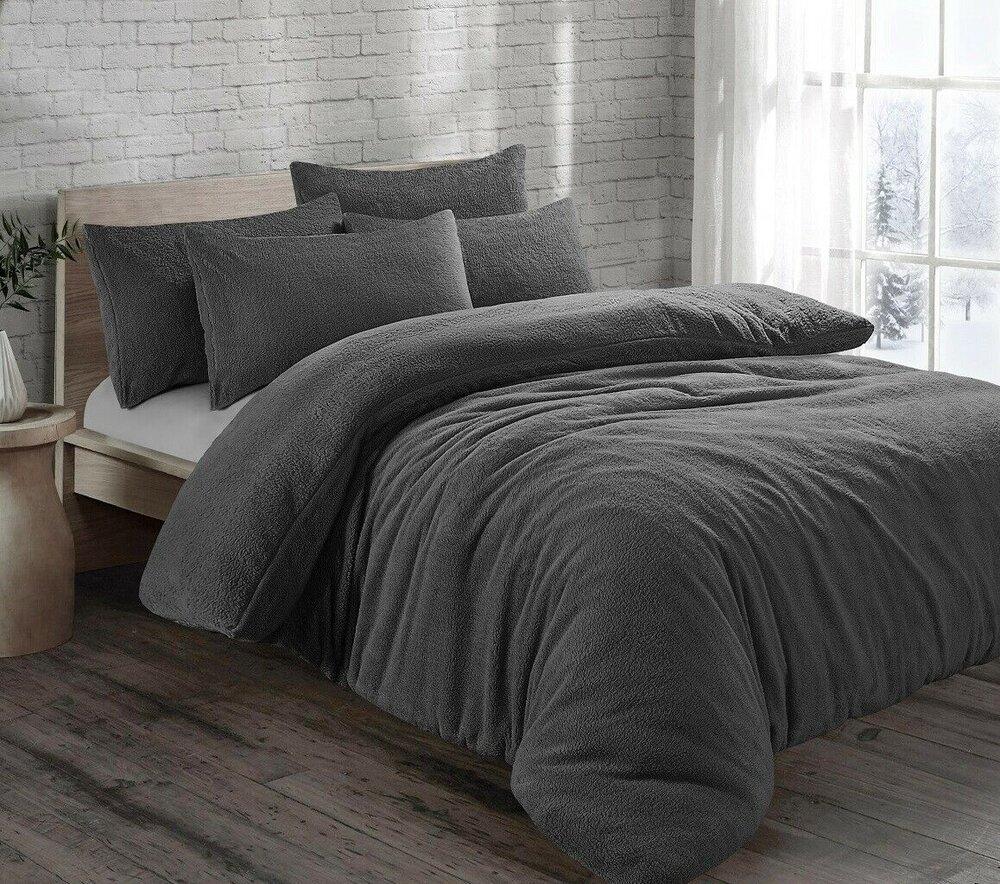 Charcoal Grey Original Teddy Fleece Duvet Cover and Pillowcase Set