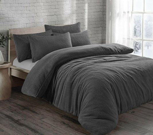 Charcoal Grey Original Teddy Fleece Duvet Cover and Pillowcase Set