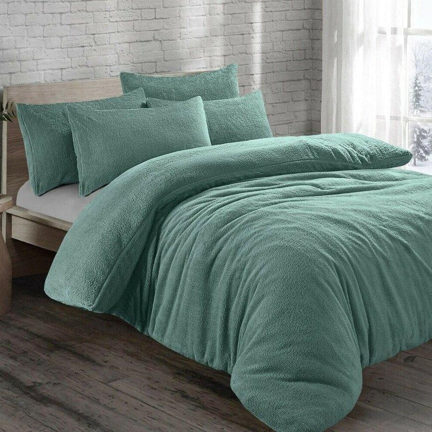 Teal Original Teddy Fleece Duvet Cover and Pillowcase Set