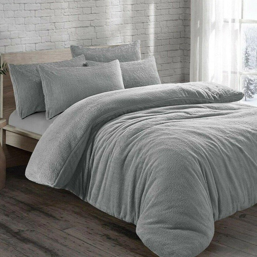 Luxury Teddy Fleece Original Duvet Set Silver