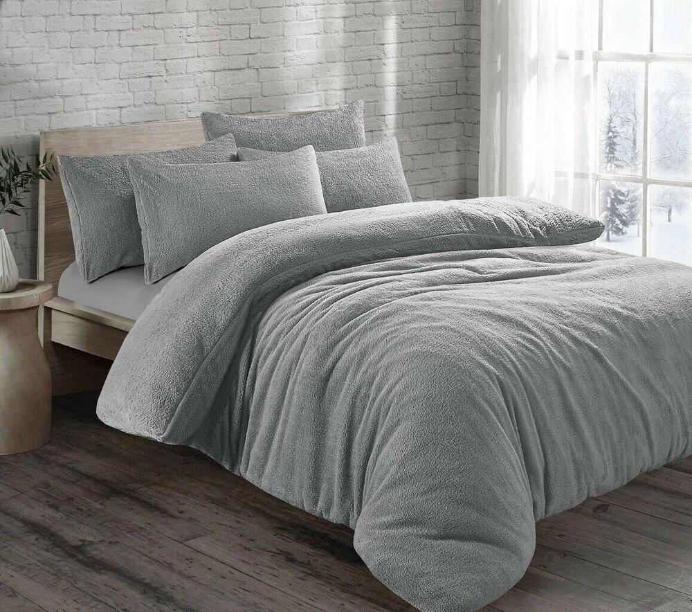 Luxury Teddy Fleece Original Duvet Set Silver
