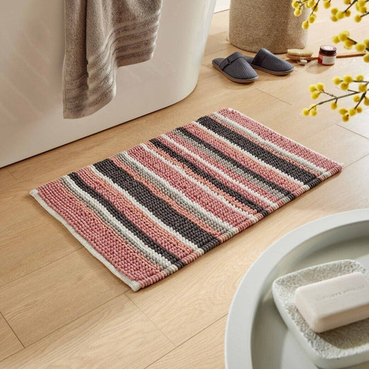 Chenille Striped Cotton Loop Bath Mat
