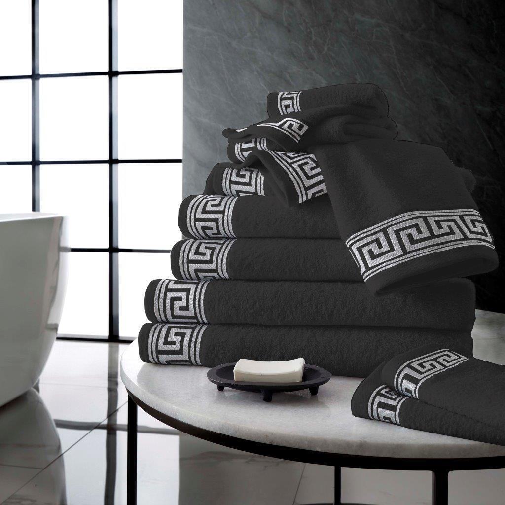 100% Egyptian Cotton Luxury Embroidered Greek Key Hand Towels