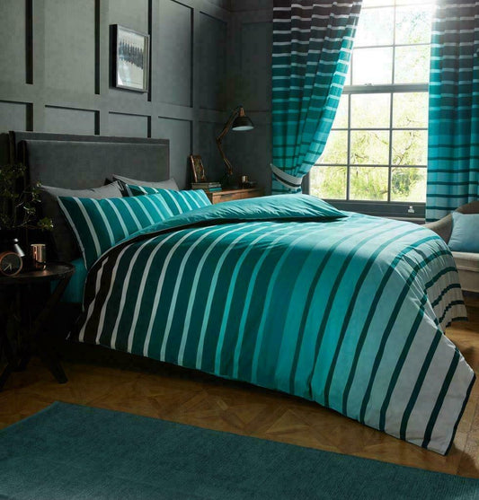 Oscar Teal Ombre Stripe Reversible Duvet Set