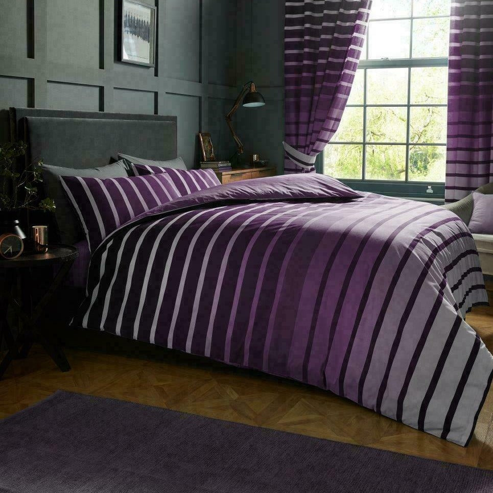 Oscar Purple Ombre Stripe Reversible Duvet Set