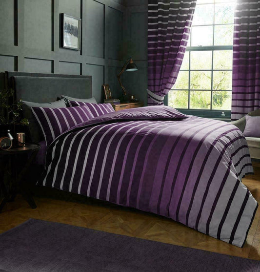 Oscar Purple Ombre Stripe Reversible Duvet Set