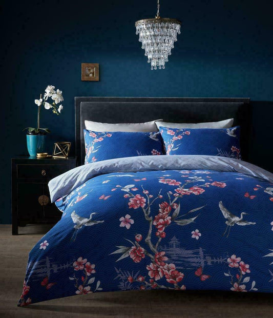 Akari Navy Floral Blossom Reversible Duvet Set