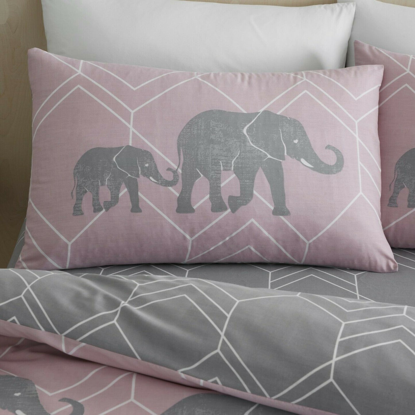 Blush Pink Geometric Elephant Reversible Duvet Set