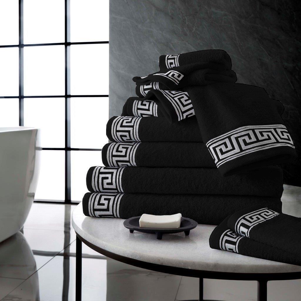100% Egyptian Cotton Luxury Embroidered Greek Key Hand Towels